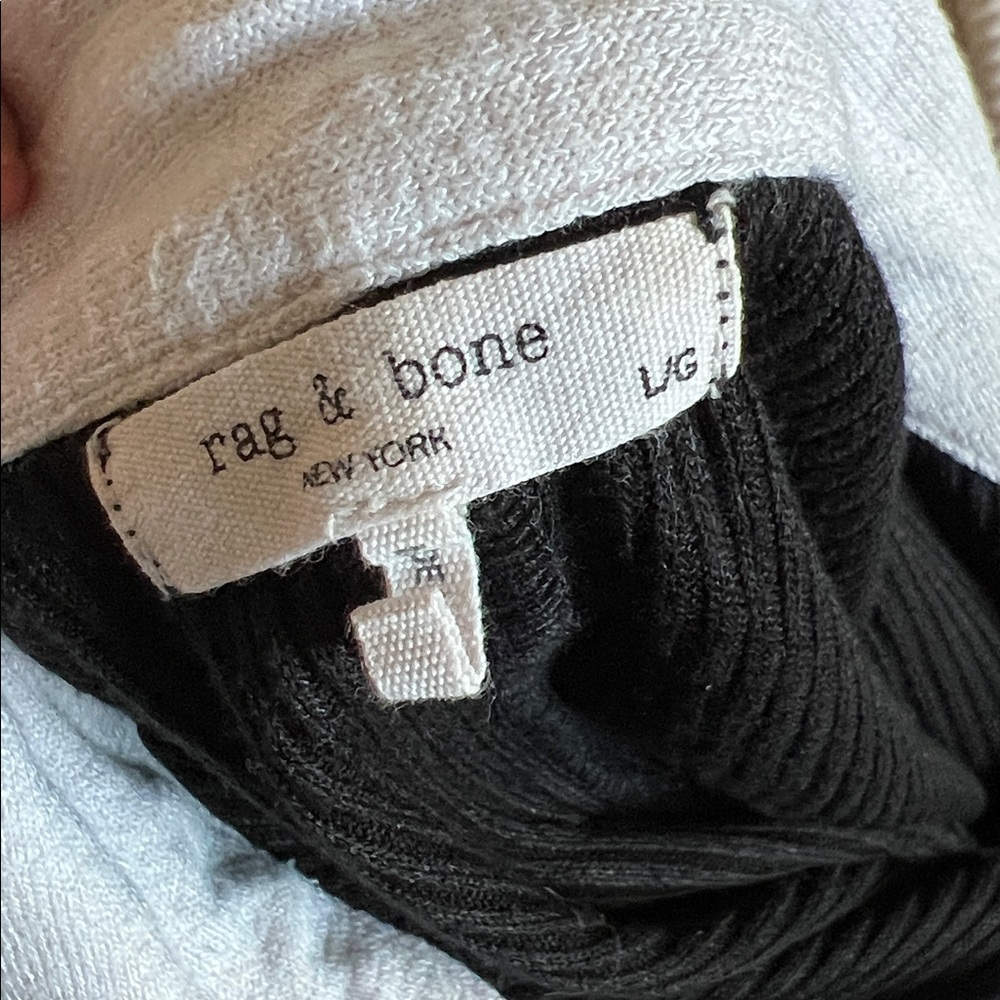 rag & bone Black Ribbed Long-Sleeve Polo Bodysuit with White Collar L - Picture 6 of 6